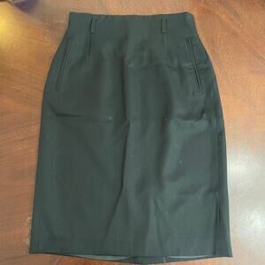 Vintage Rafaella Pencil Skirt Womens 6 Black Pleated Belted Pocket Worsted Wool